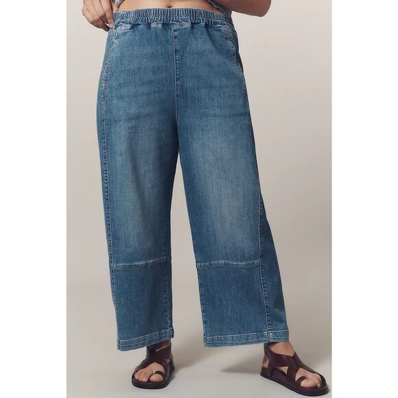 Anthropologie Pilcro Izzie Relaxed Pull On Barrel Jeans Large Cropped Wide Leg - Picture 2 of 12